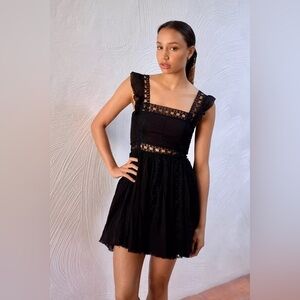Free people verona black mini dress lace square neck coachella